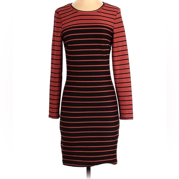 H & M Sweater Dress Women’s Small Black & Copper Stripes Casual Stretch Bodycom - Picture 1 of 4